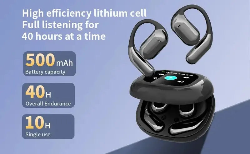 Open Ear Bluetooth Earbuds with Touch Screen Case - ANC Noise Cancelling Wireless Ear Hook Headphones