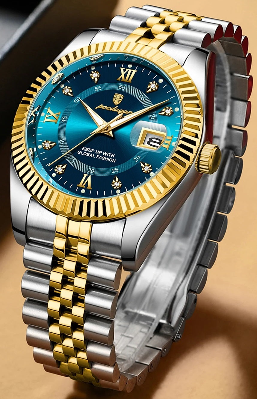Men's Luxury Sports Watch – Waterproof Stainless Steel Quartz with Luminous Date Display