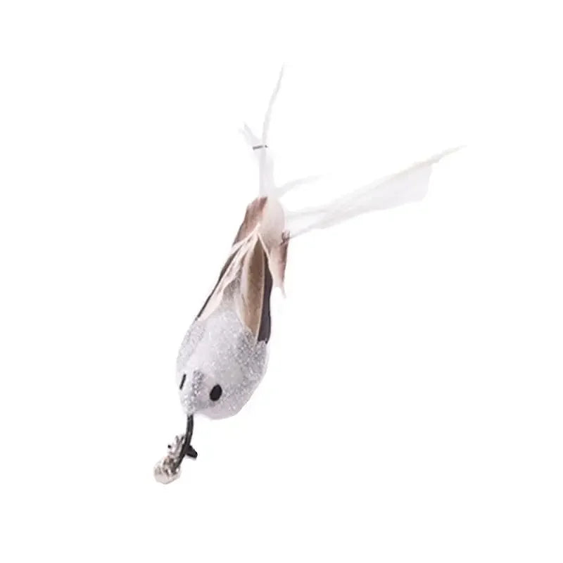 Natural Feather Cat Teaser Replacement Head – Bite-Resistant Toy with Bells