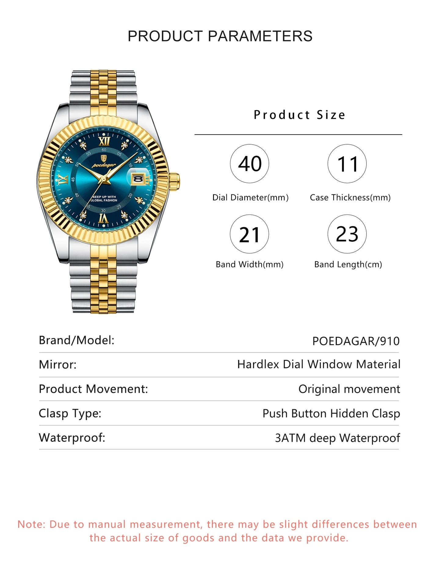 Men's Luxury Sports Watch – Waterproof Stainless Steel Quartz with Luminous Date Display