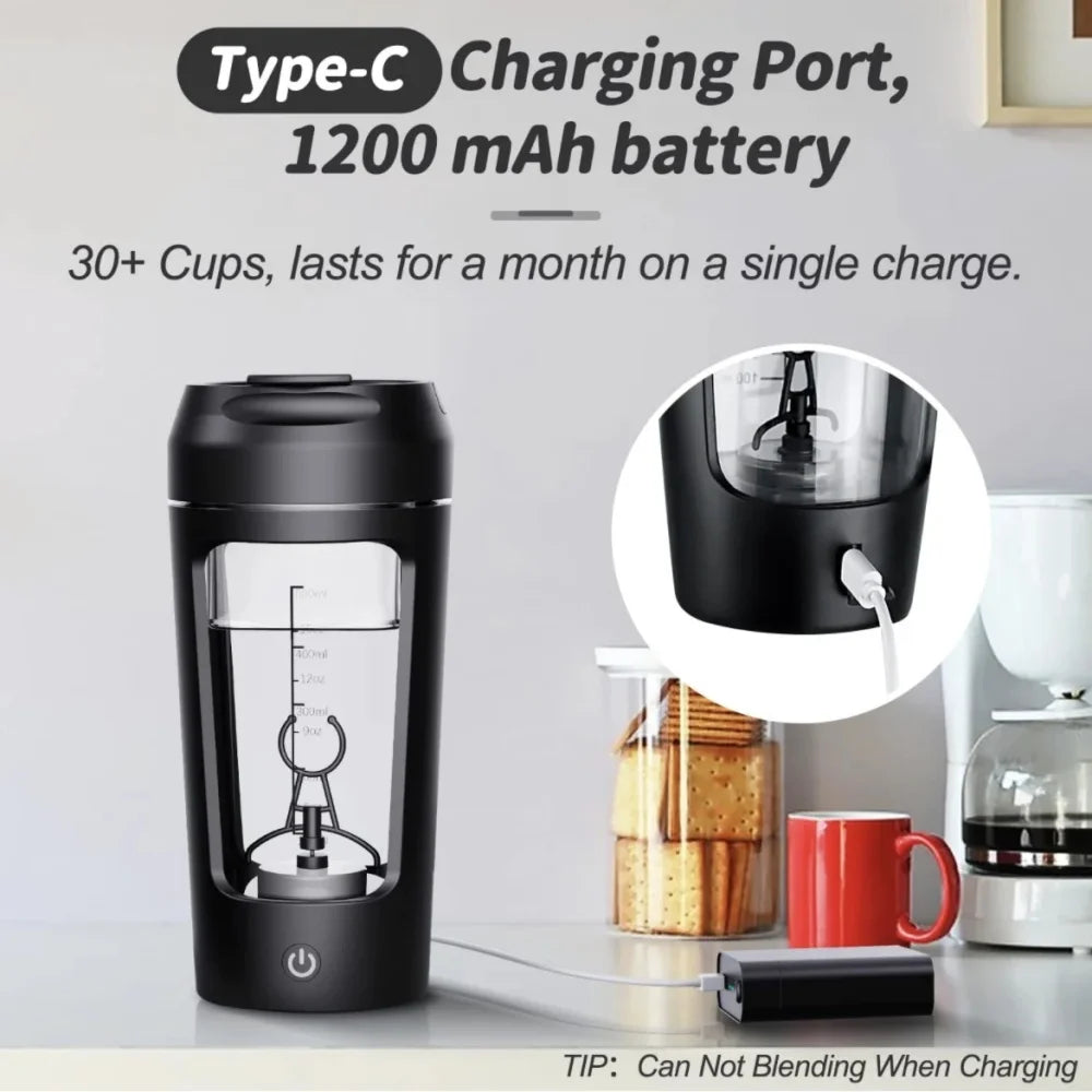 USB Electric Protein Shaker Bottle - 650ml Rechargeable Blender Cup for Fitness & Workout