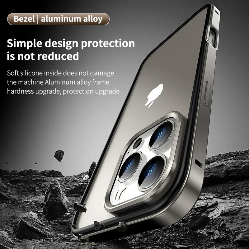 Metal Frame Bumper Case for iPhone 16/15 Pro Max - Shockproof Lens Protection