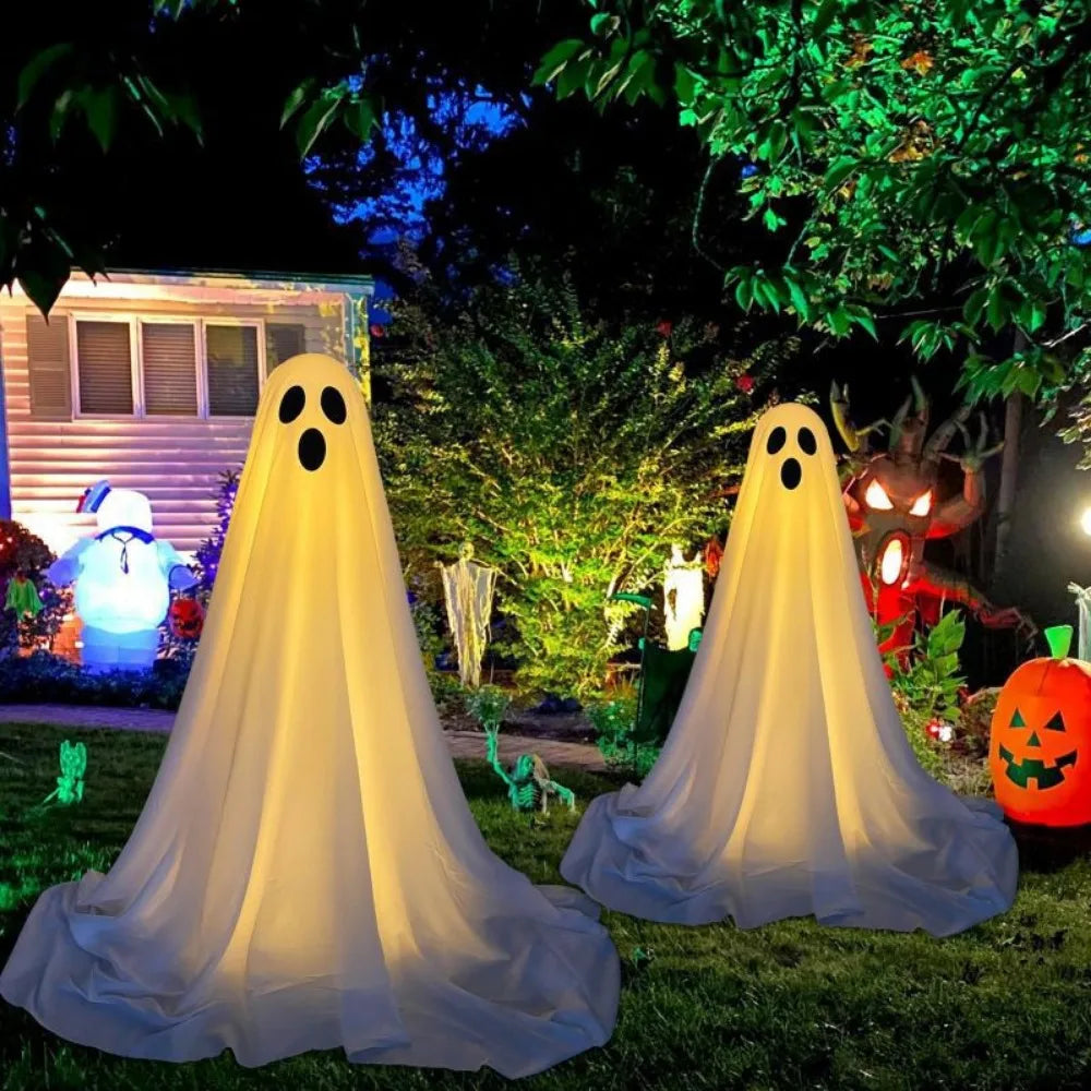 H85CM Halloween Ghost Light String Decor – Scary White Ghosts for Porch & Courtyard