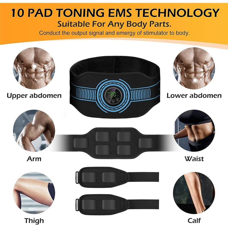 Smart Ems Abs Toning Belt – Muscle Stimulator For Abdominal Training, Body Slimming & Weight Loss - USB Rechargeable Home Fitness Equipment