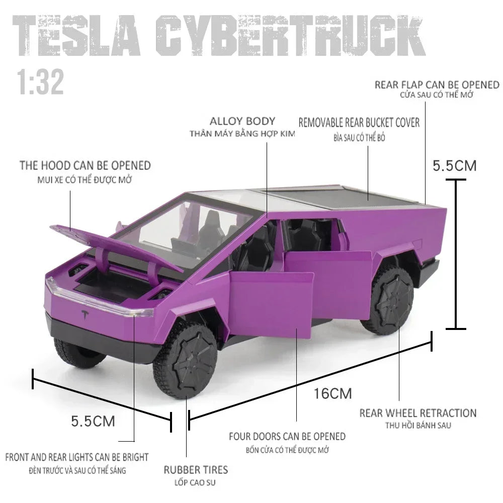 1:32 Tesla Cybertruck Diecast Alloy Model – Toy Pickup Truck for Kids