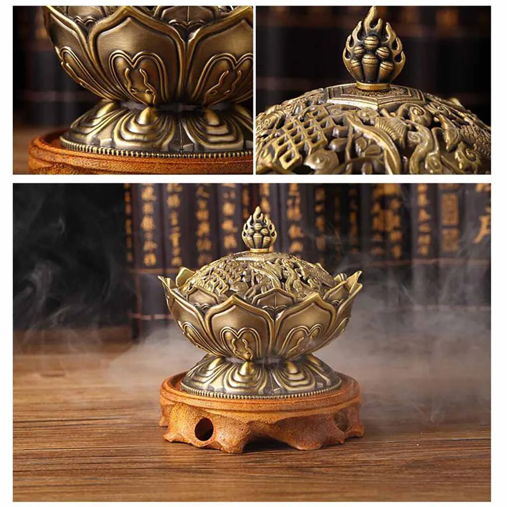 Alloy Incense Burner – Handmade Bronze Flower Aroma Censer for Yoga Studios