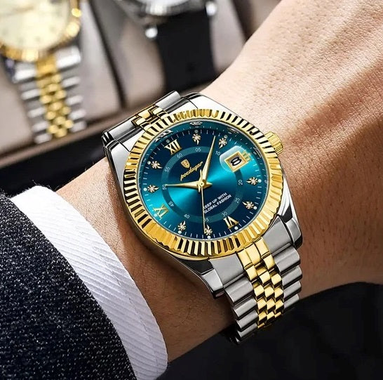 Men's Luxury Sports Watch – Waterproof Stainless Steel Quartz with Luminous Date Display