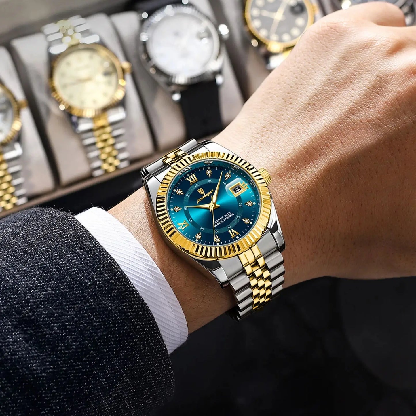 Men's Luxury Sports Watch – Waterproof Stainless Steel Quartz with Luminous Date Display