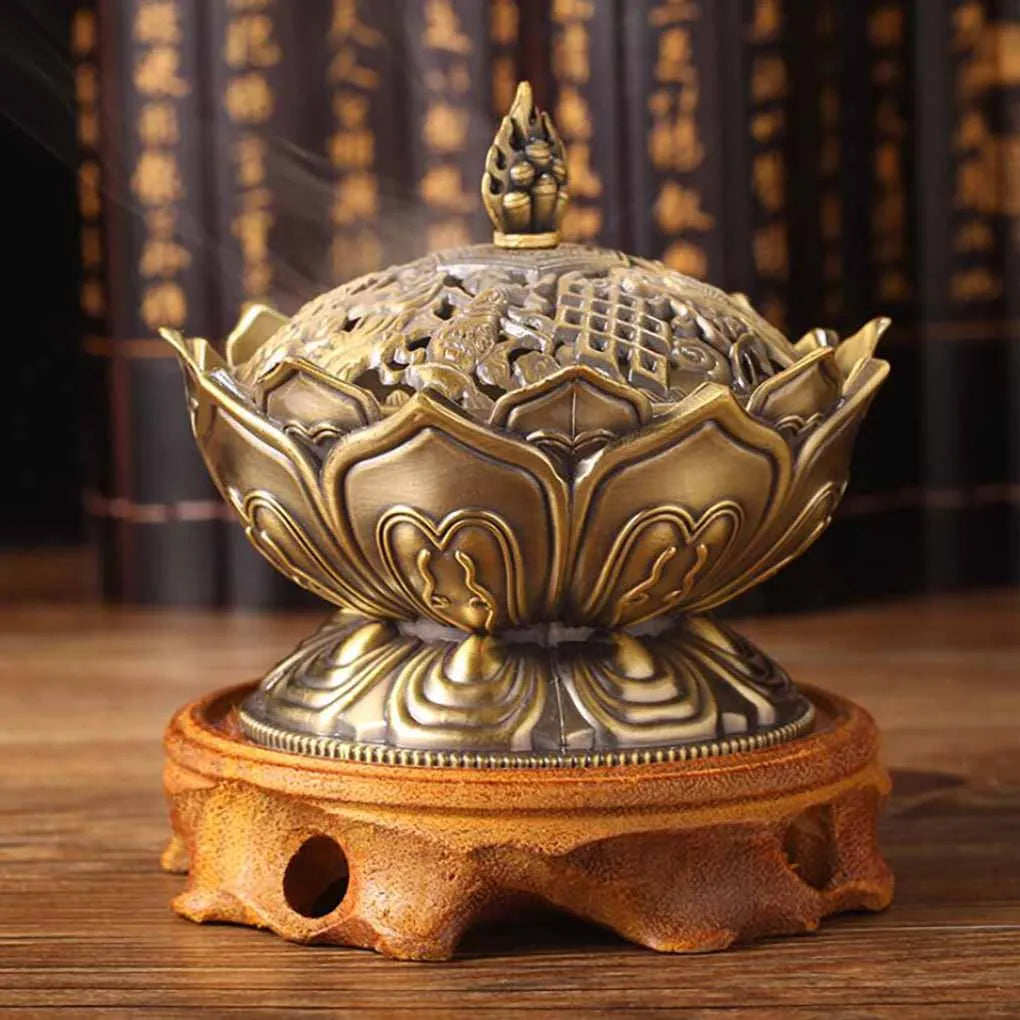 Alloy Incense Burner – Handmade Bronze Flower Aroma Censer for Yoga Studios