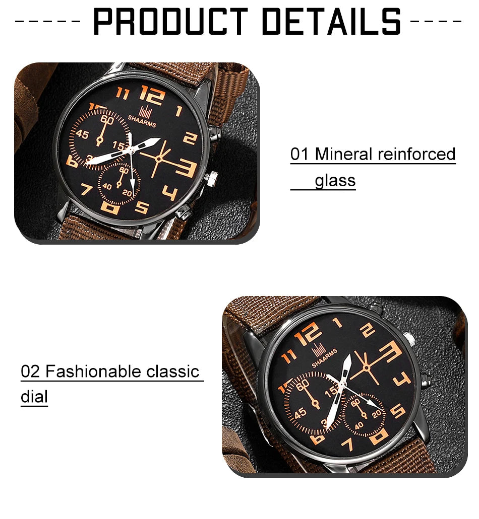 Men's 4-Piece Luxury Watch & Bracelet Set – Black Big Dial, Leather Band Quartz Watch