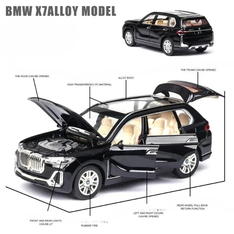 1:24 Scale Diecast BMW X7 Alloy SUV Toy – Sound & Light Collectible