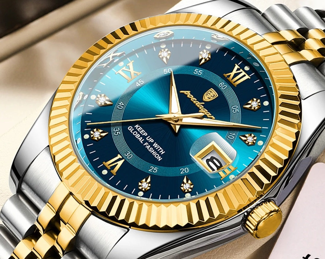 Men's Luxury Sports Watch – Waterproof Stainless Steel Quartz with Luminous Date Display