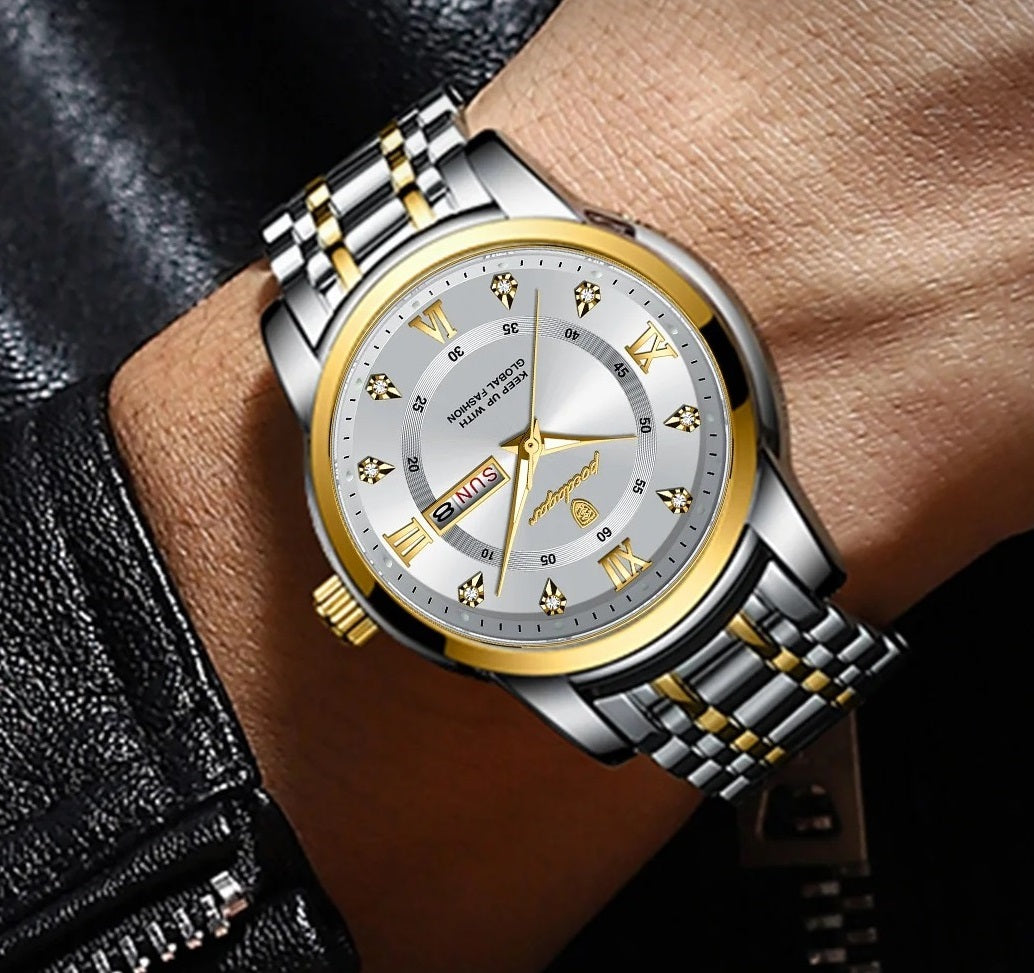 Men's Luxury Sports Watch – Waterproof Quartz with Luminous Date & Week Display