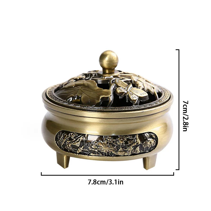 Antique Copper Incense Burner - Classical Three-Legged Aromatherapy Holder for Indoor Decor
