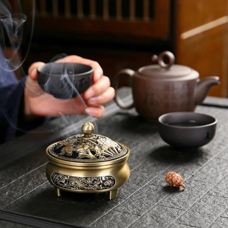 Antique Copper Incense Burner - Classical Three-Legged Aromatherapy Holder for Indoor Decor