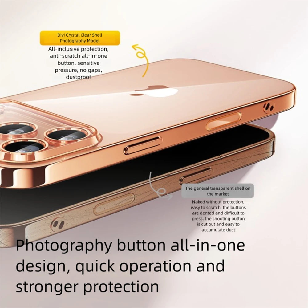 Clear Plating Case For Iphone 17 Pro & Pro Max – Shockproof Transparent TPU Cover With Lens Protector & Plating Bumper