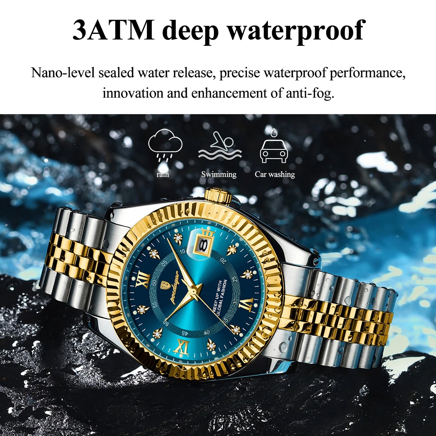 Men's Luxury Sports Watch – Waterproof Stainless Steel Quartz with Luminous Date Display
