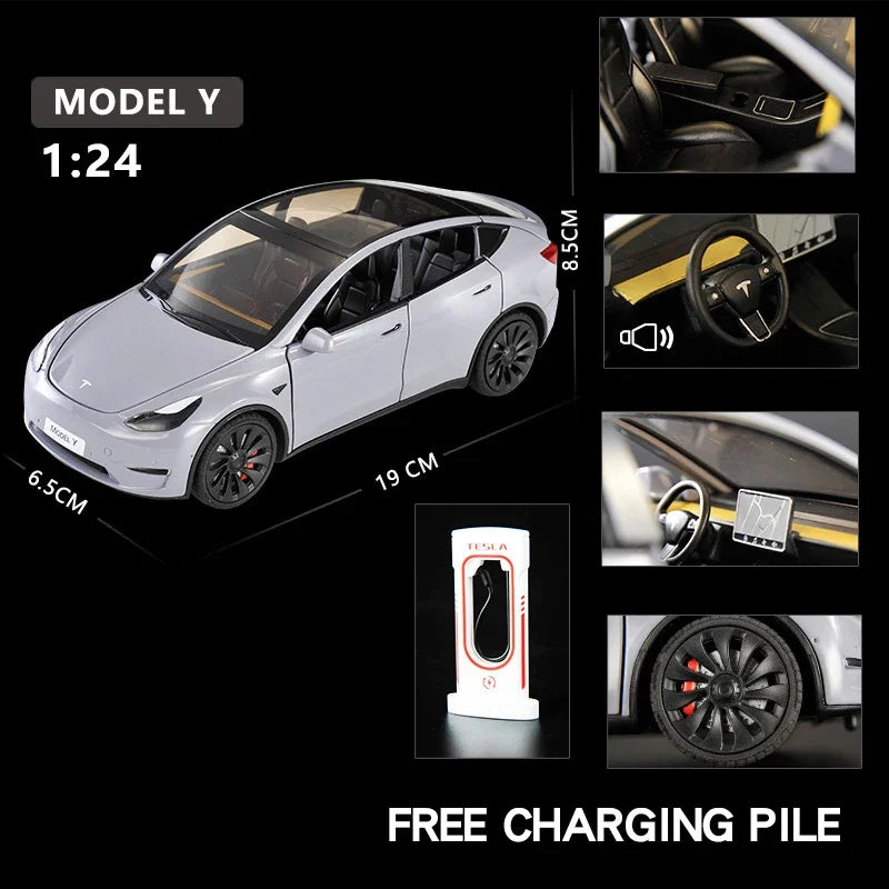 1:24 Tesla Model Y, 3, S Diecast Car – Alloy Toy with Sound & Light