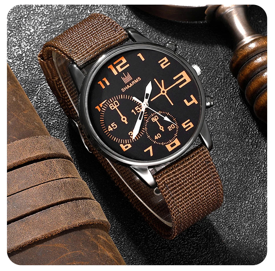 Men's 4-Piece Luxury Watch & Bracelet Set – Black Big Dial, Leather Band Quartz Watch
