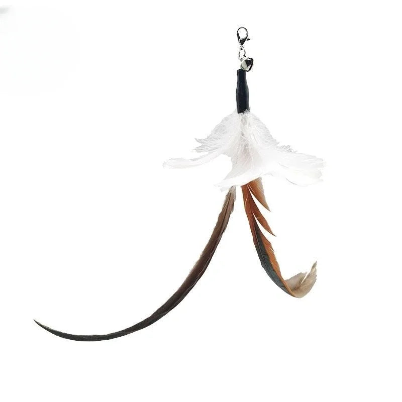 Natural Feather Cat Teaser Replacement Head – Bite-Resistant Toy with Bells
