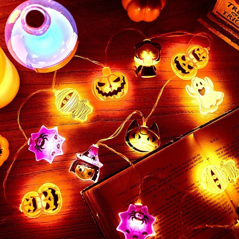 Halloween LED String Lights – Pumpkin, Ghost & Spider Web Hanging Lamp for Indoor & Outdoor Decoration