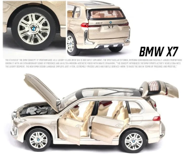 1:24 Scale Diecast BMW X7 Alloy SUV Toy – Sound & Light Collectible