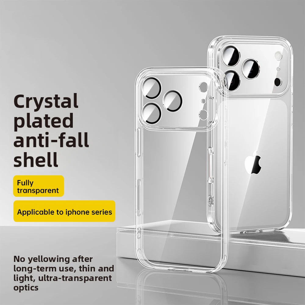 Clear Plating Case For Iphone 17 Pro & Pro Max – Shockproof Transparent TPU Cover With Lens Protector & Plating Bumper