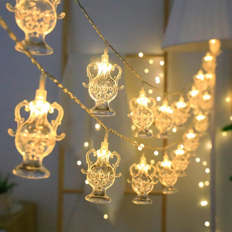 Ramadan Moon & Star LED String Lights – Warm White Fairy Lights for Eid Mubarak