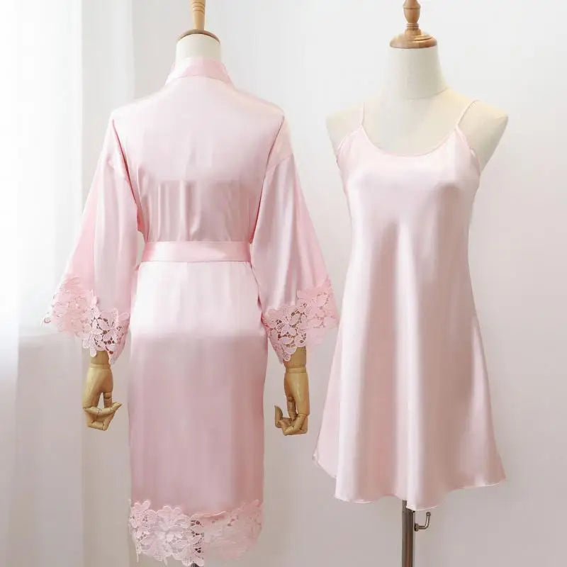Women's Lace Wedding Robe Set - Intimate Sleepwear Kimono Gown