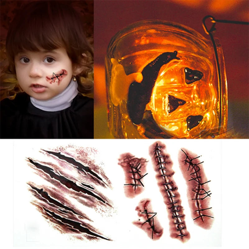 Halloween Bloody Wound Tattoo Stickers – Waterproof Temporary Scary Fake Tattoos
