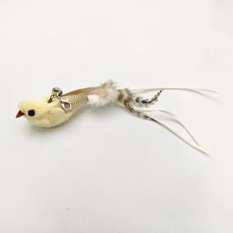 Natural Feather Cat Teaser Replacement Head – Bite-Resistant Toy with Bells