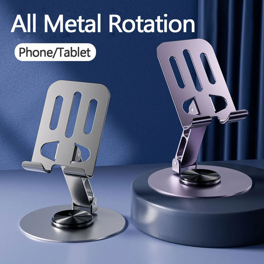All-Metal Aluminum 360° Rotating Phone Holder – Universal Foldable Desk Stand with Double Shaft Design, Anti-Fall Stability