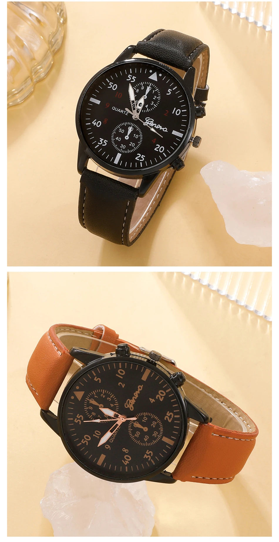 5-Piece Men's Fashion Watch & Bracelet Set – Sports Style, Leather Band Quartz Wristwatch