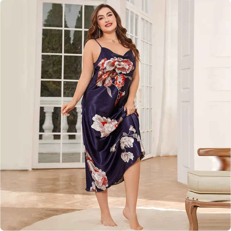 XL-5XL Women's Satin Nightgown - Loose Fit Summer Loungewear
