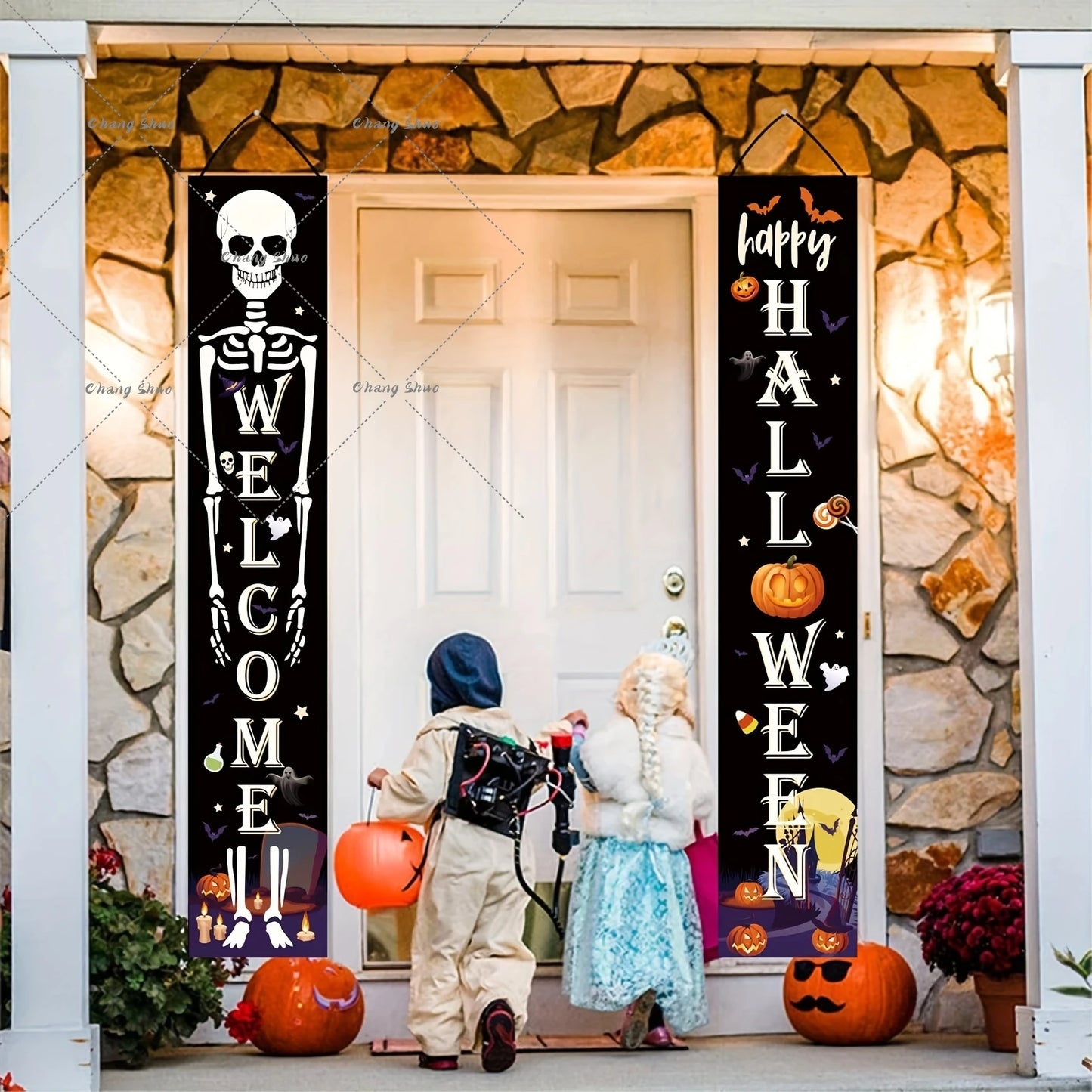 Halloween Door Curtain Banner – Pumpkin Ghost Trick or Treat Party Decorations