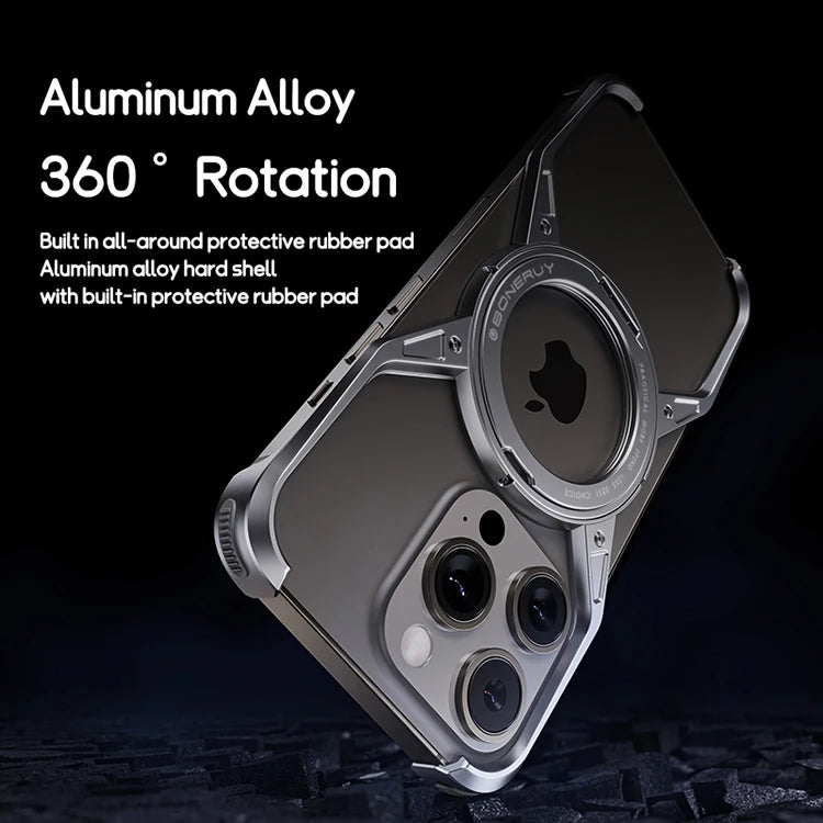 Metal Aluminum Alloy Magnetic Frameless Phone Case for iPhone 13/14/15 Pro Max - 360° Rotating Bumper, Shockproof Design