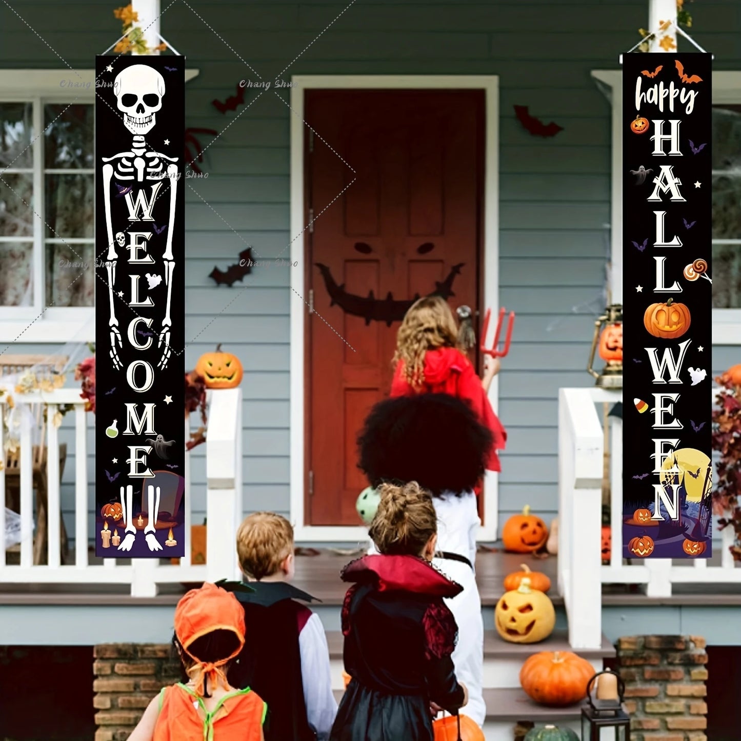 Halloween Door Curtain Banner – Pumpkin Ghost Trick or Treat Party Decorations