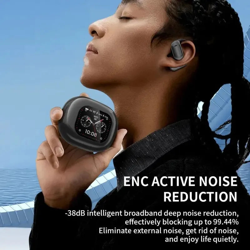 Open Ear Bluetooth Earbuds with Touch Screen Case - ANC Noise Cancelling Wireless Ear Hook Headphones