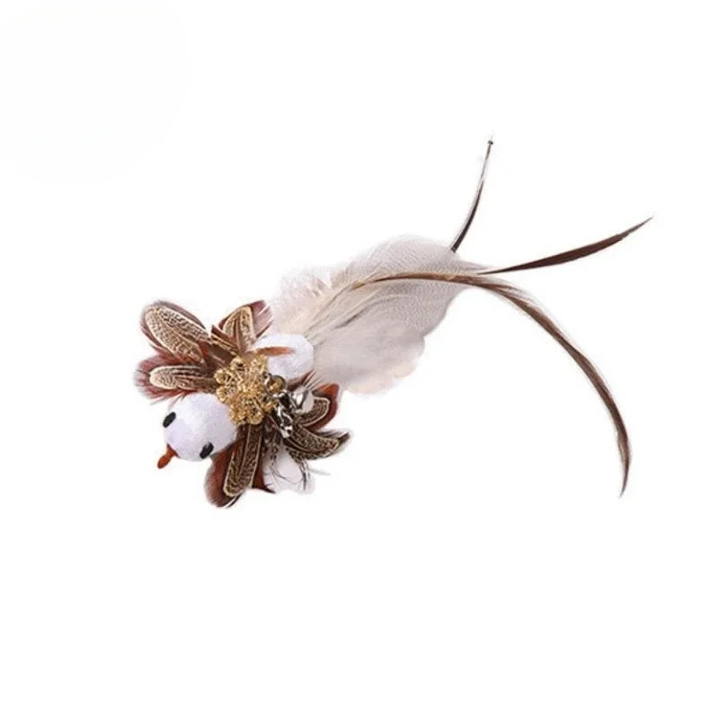 Natural Feather Cat Teaser Replacement Head – Bite-Resistant Toy with Bells