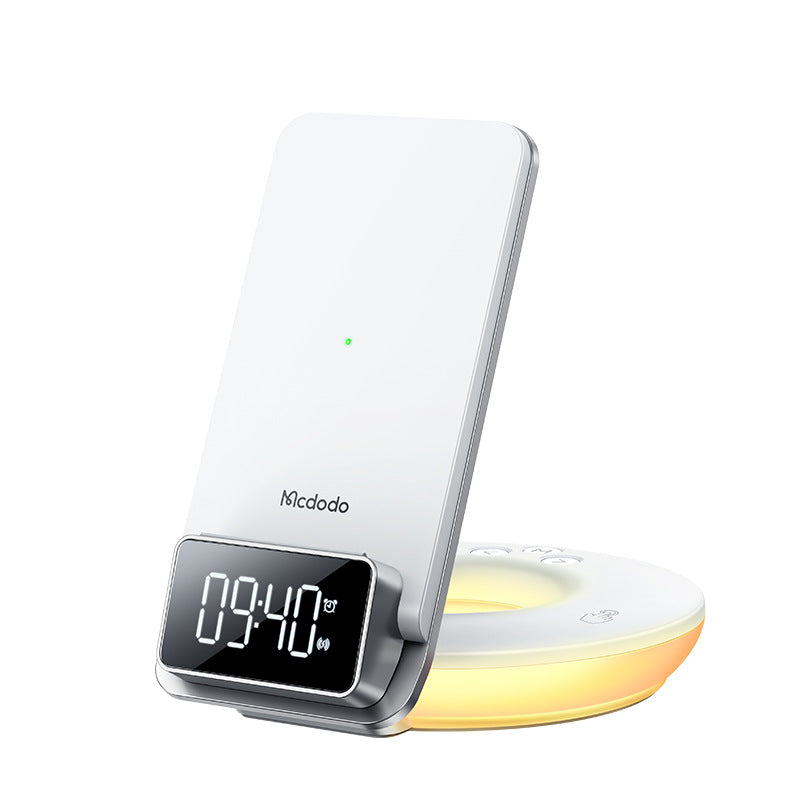 15W Foldable Wireless Charger Stand with Night Light & Alarm Clock