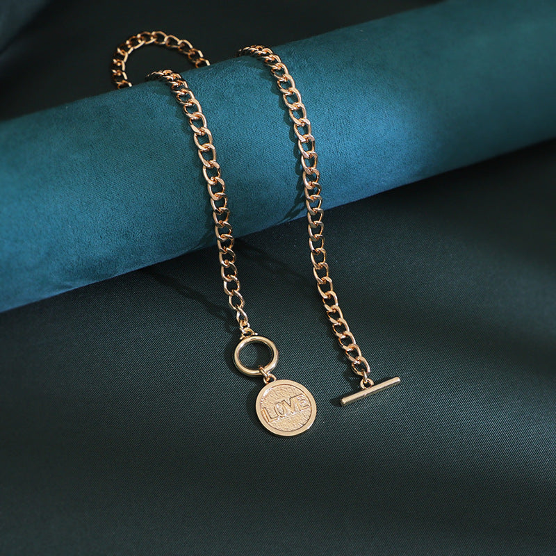 European & American Retro U-Shaped Double-Layer Metal Chain Necklace – Unisex Tag Pendant