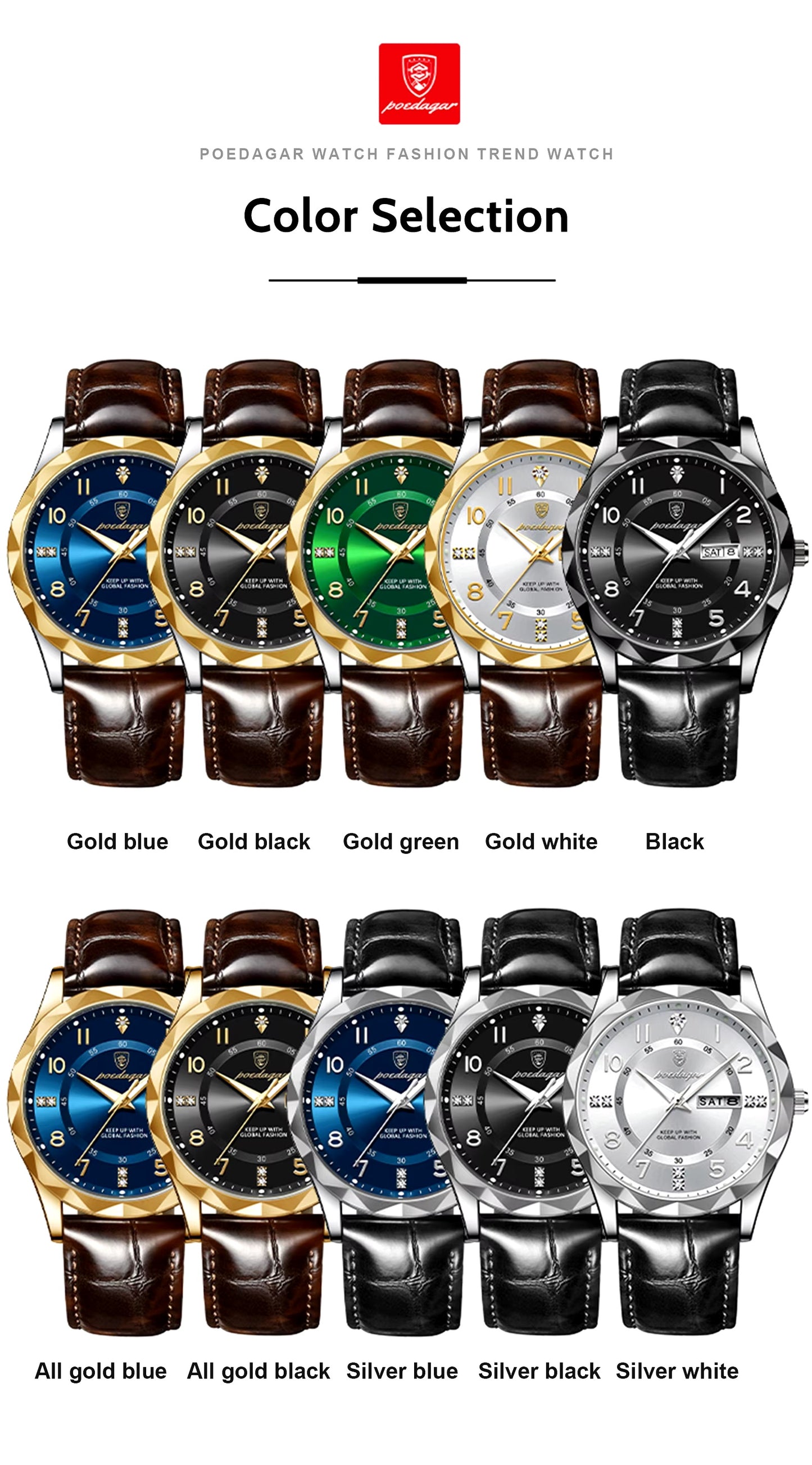 Luxury Men's Waterproof Sports Watch – Quartz Leather Wristwatch with Date & Week Display