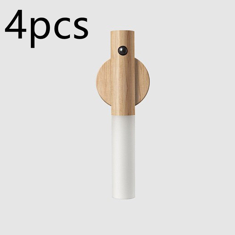 Auto LED USB Magnetic Wood Wireless Night Light – PIR Motion Sensor Wall Lamp