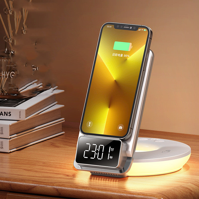 15W Foldable Wireless Charger Stand with Night Light & Alarm Clock