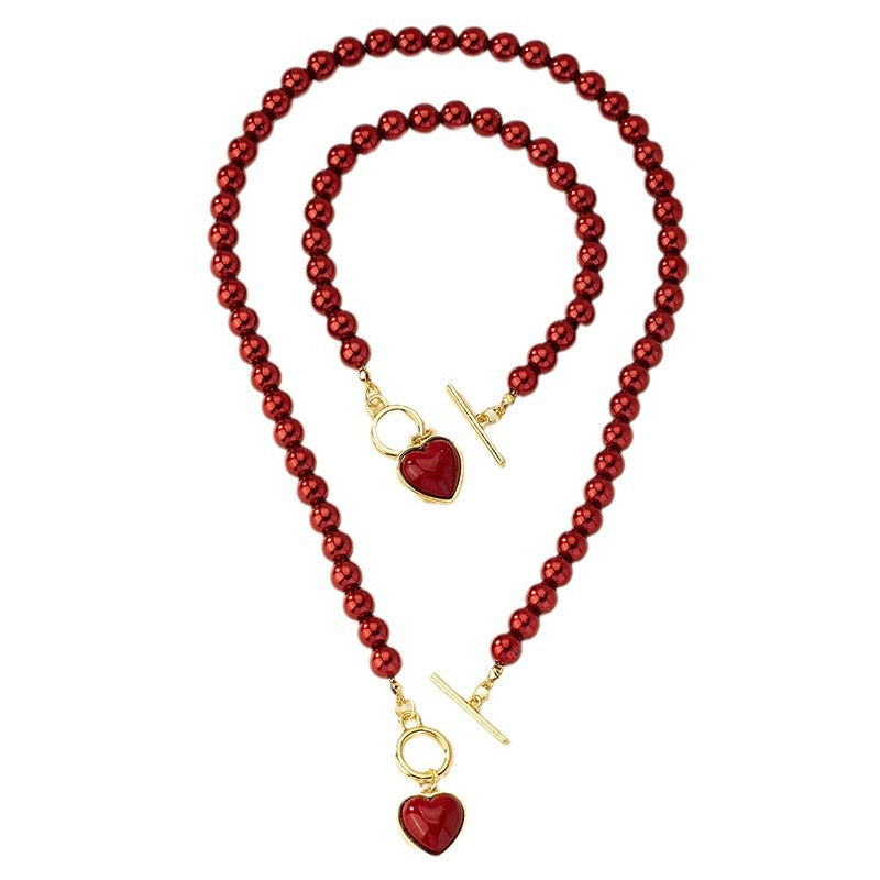Pearl Heart Bracelet & Necklace Set – Elegant Women's Jewelry Clavicle Chain