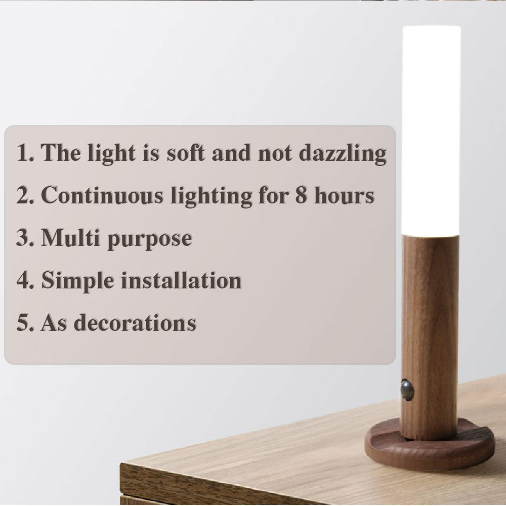 Auto LED USB Magnetic Wood Wireless Night Light – PIR Motion Sensor Wall Lamp
