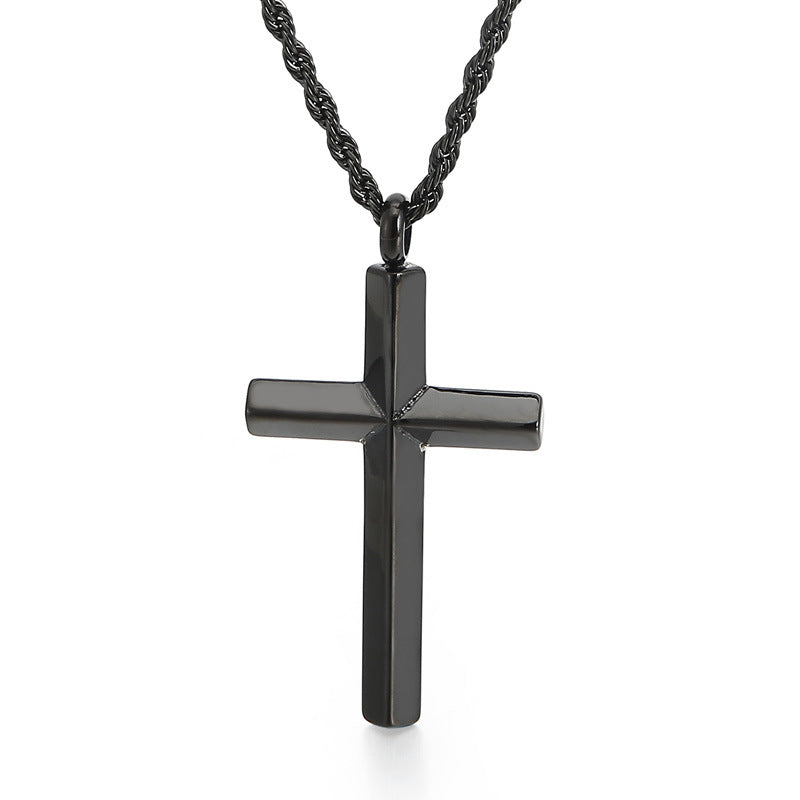 Men's Electroplated Cross Pendant Necklace – Titanium Steel Hemp Flower Chain