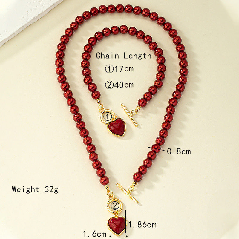 Pearl Heart Bracelet & Necklace Set – Elegant Women's Jewelry Clavicle Chain