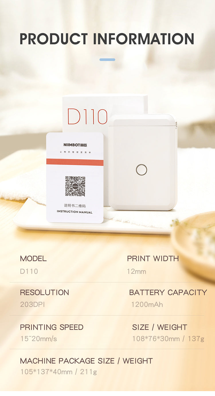 D110 Thermal Label Printer – Compact Bluetooth Adhesive Printer for Home & Office