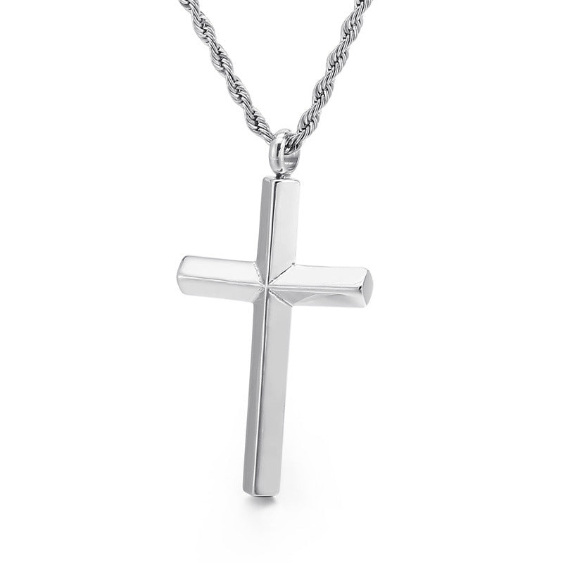 Men's Electroplated Cross Pendant Necklace – Titanium Steel Hemp Flower Chain